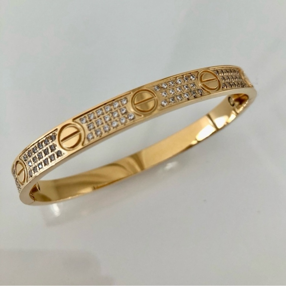 Gold Pave Diamond Screw Cuff Bangle Love Bracelet with Screwdriver - Picture 6 of 13